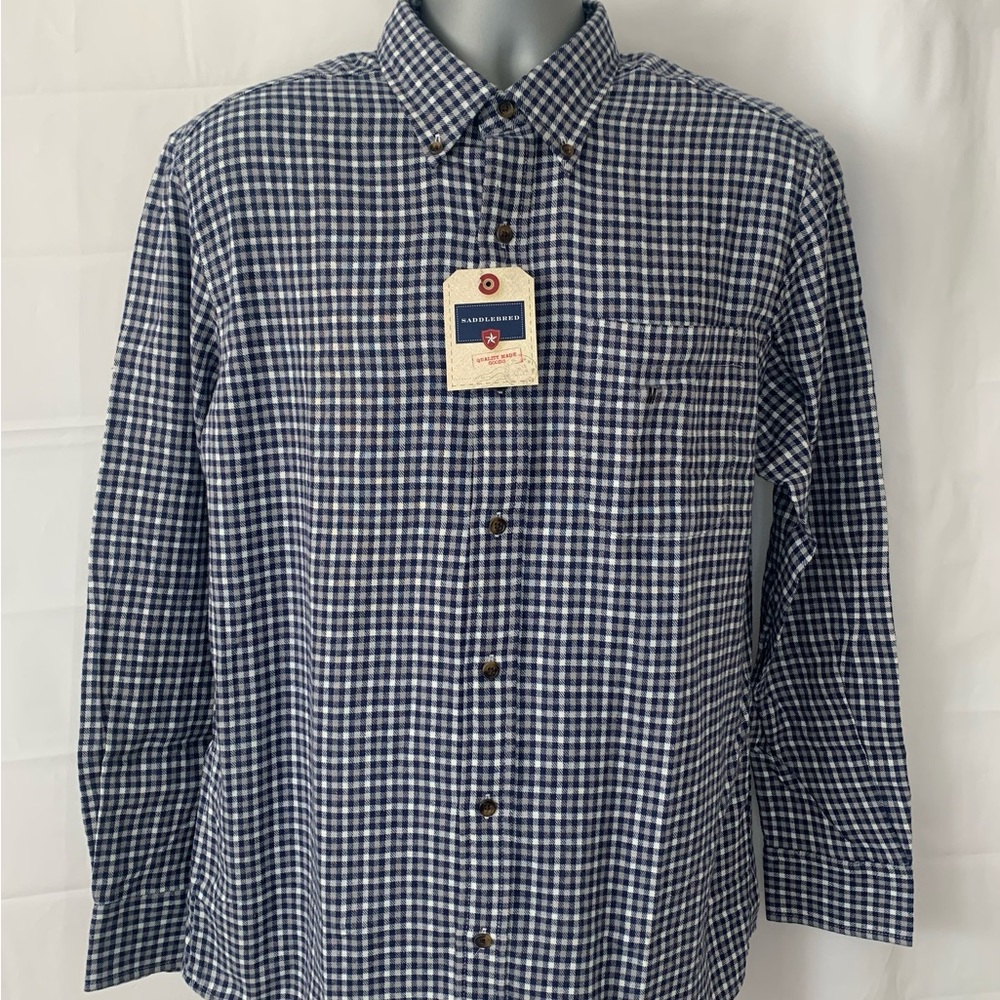Saddlebred Blue Plaid Casual Button Up Shirt